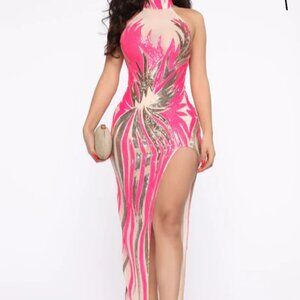 Rare Find Sequin Maxi Dress - Neon Pink